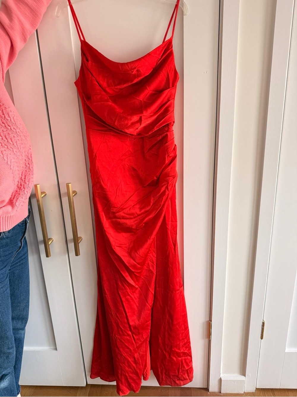 Birdy Grey lipstick Red Lydia Satin Maxi Dress